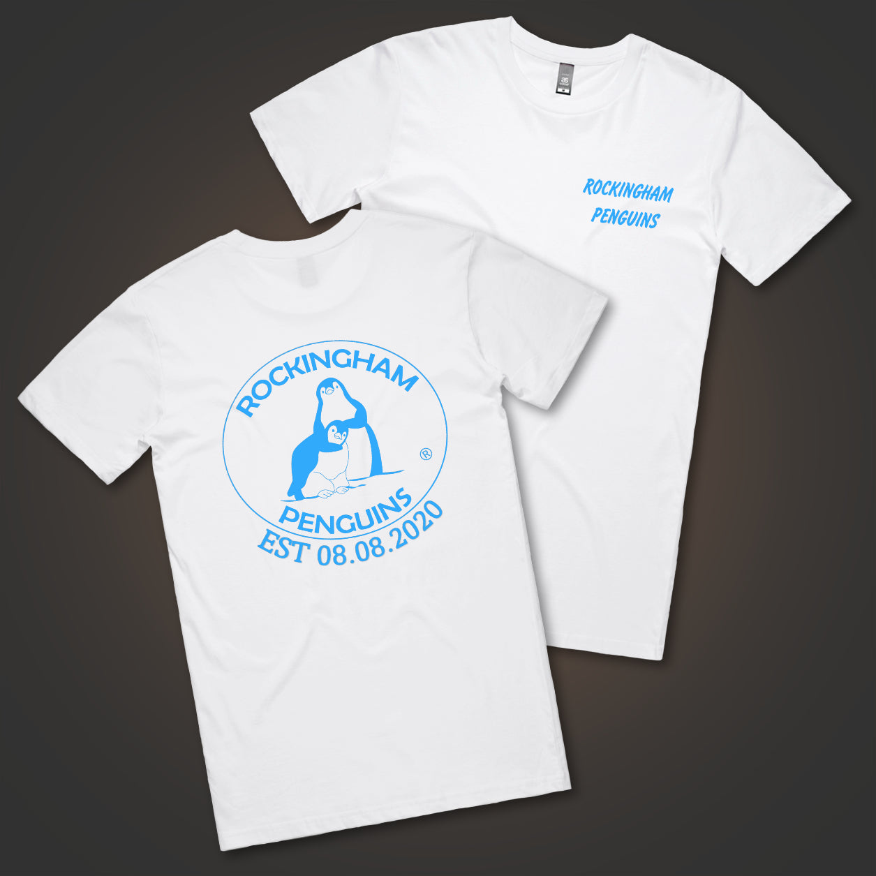 Rockingham Penguins Text and Logo (Double-Sided) - White Tee