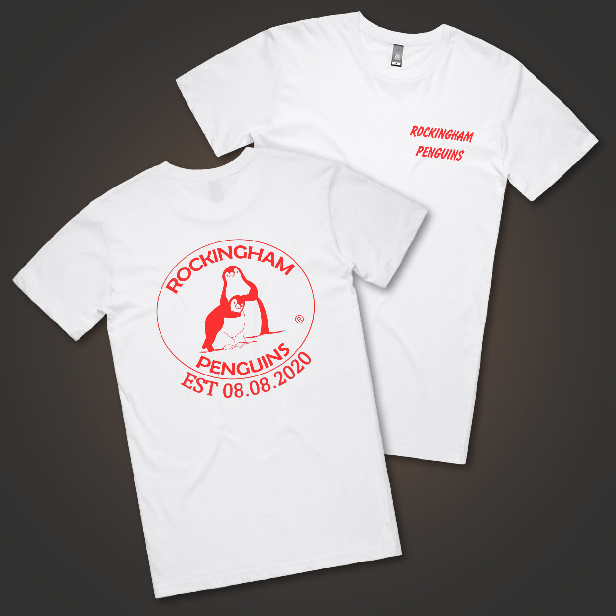 Rockingham Penguins Text and Logo (Double-Sided) - White Tee