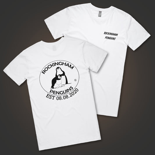 Rockingham Penguins Text and Logo (Double-Sided) - White Tee